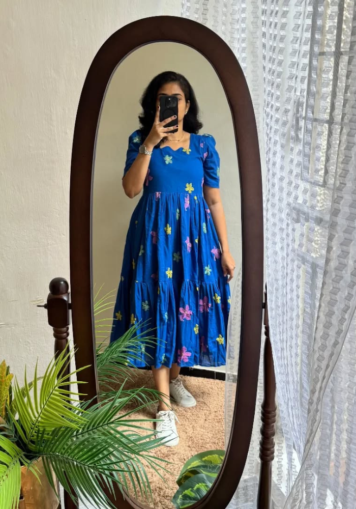 Vibrant Blue Floral Midi Dress