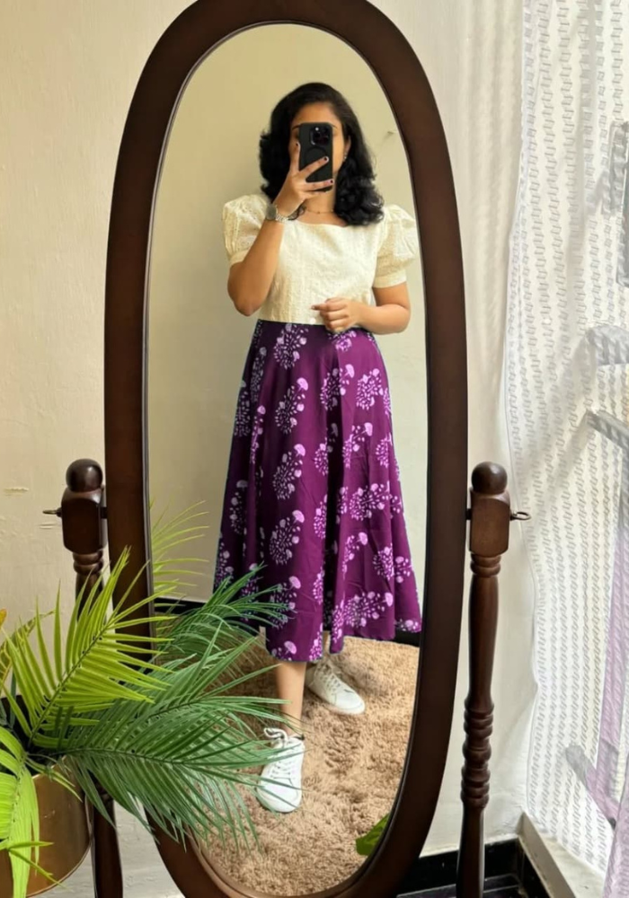 Whimsical Purple Bloom Skirt for Women