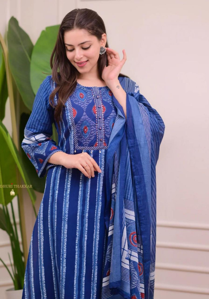 Indigo Charm Handblock Set – Ethnic Grace with Modern Touch