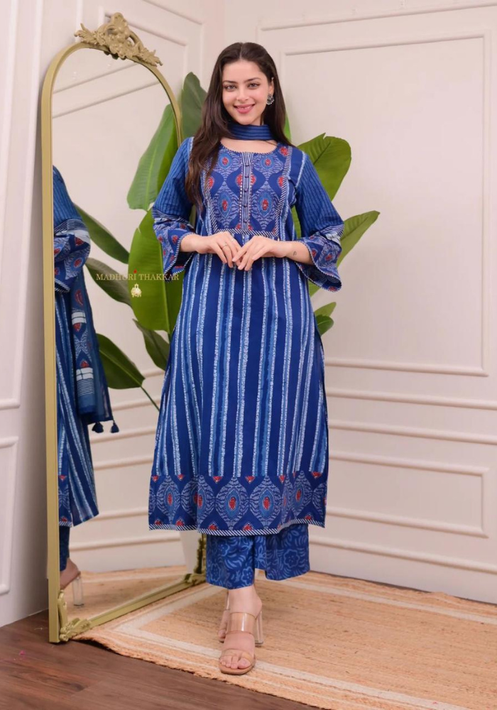 Indigo Charm Handblock Set – Ethnic Grace with Modern Touch