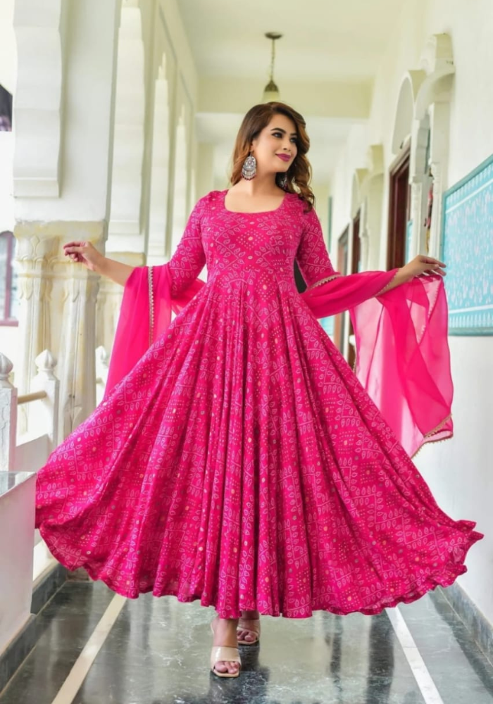 RangRaasa Pink Mirror Work Anarkali Dress
