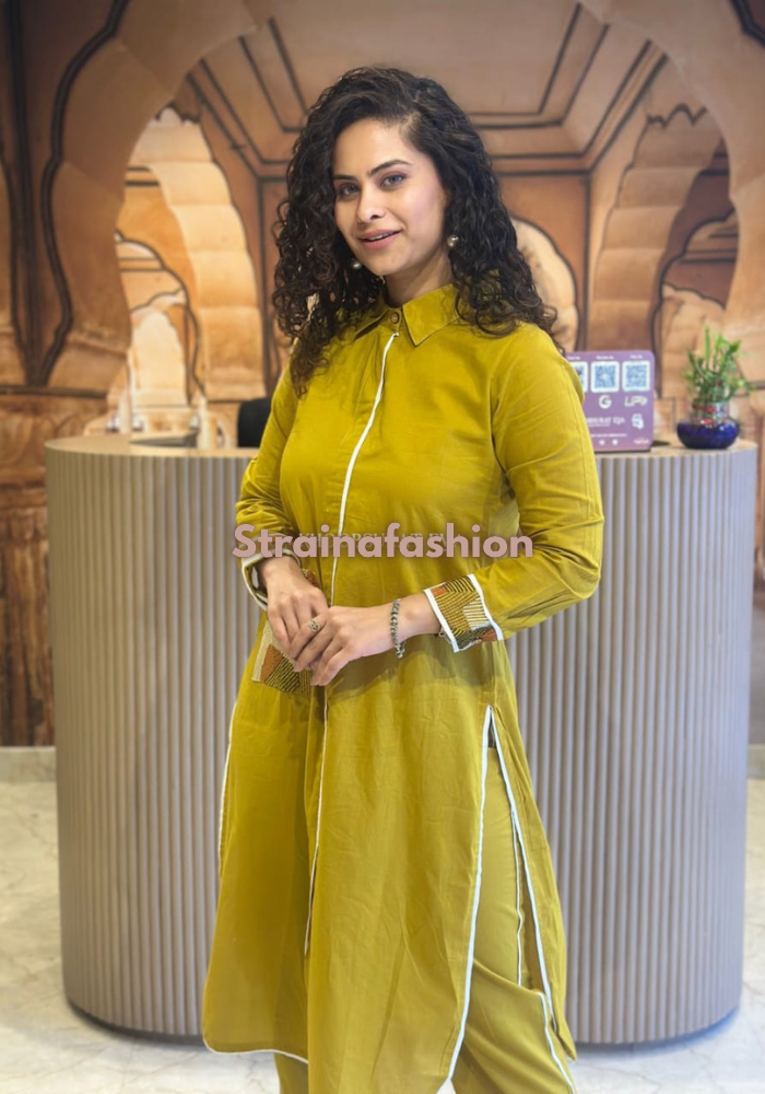 Urban Muse – Shirt Style Cotton Embroidered Co-ord Set