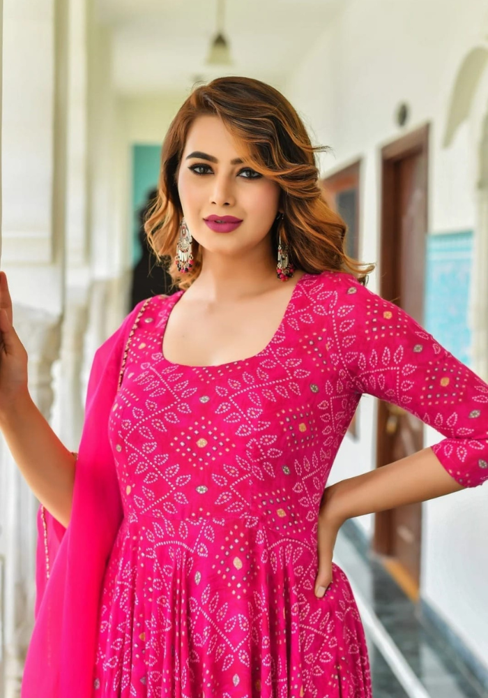 RangRaasa Pink Mirror Work Anarkali Dress