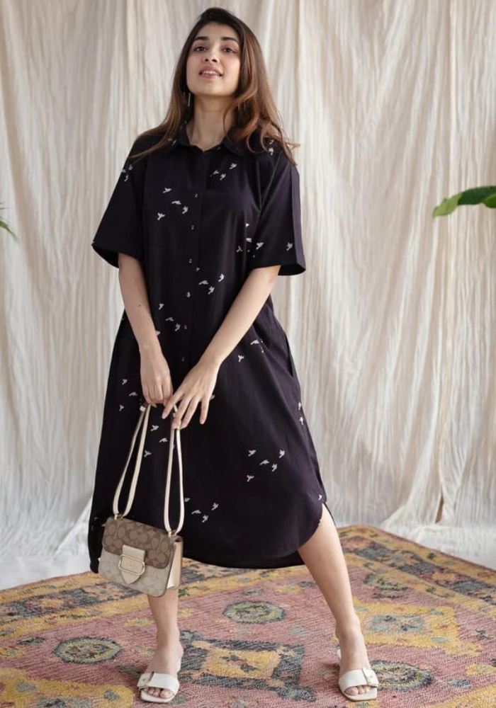 Midnight Flight Pocket Shirt Dress | Effortless Everyday Style