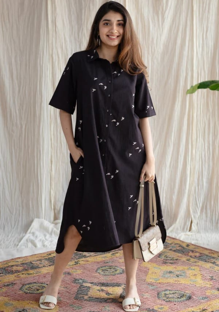 Midnight Flight Pocket Shirt Dress | Effortless Everyday Style
