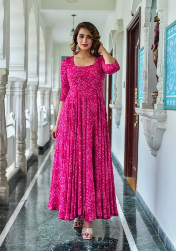 RangRaasa Pink Mirror Work Anarkali Dress