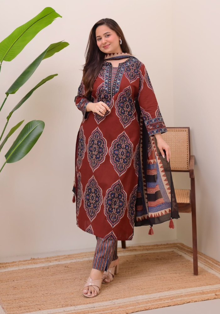 Elegant Mughal-Inspired Printed Suits Set for Women