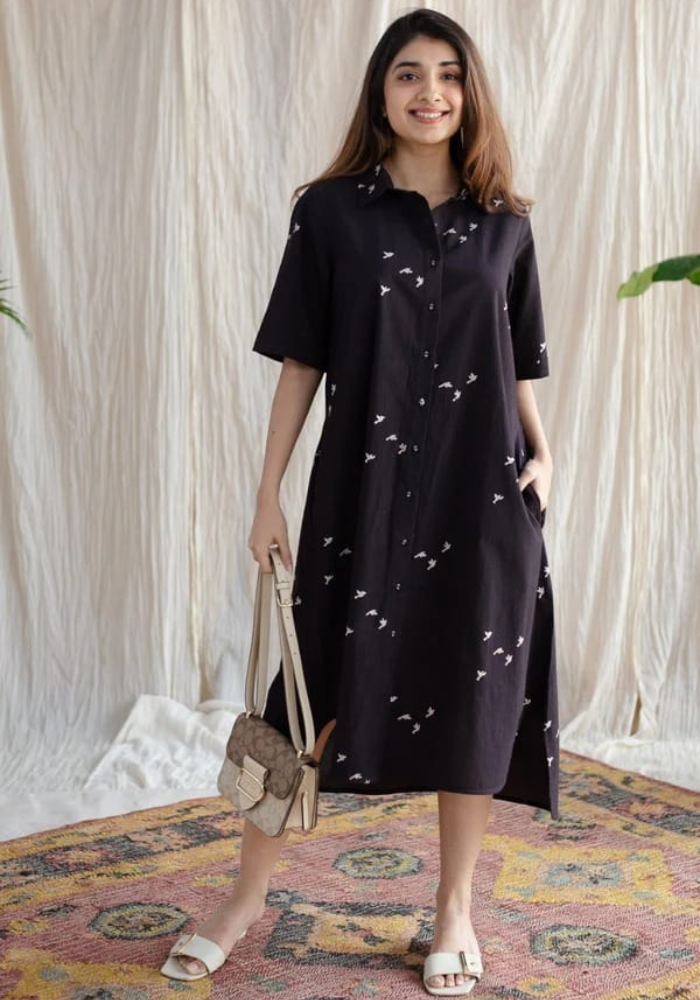 Midnight Flight Pocket Shirt Dress | Effortless Everyday Style