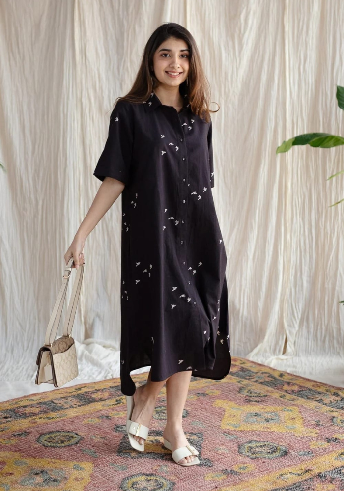Midnight Flight Pocket Shirt Dress | Effortless Everyday Style