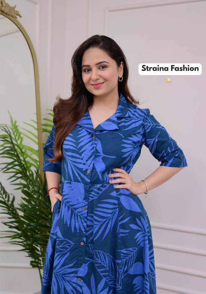 Tropical Breeze Shirt Gown – Effortless Style in Blue Hues