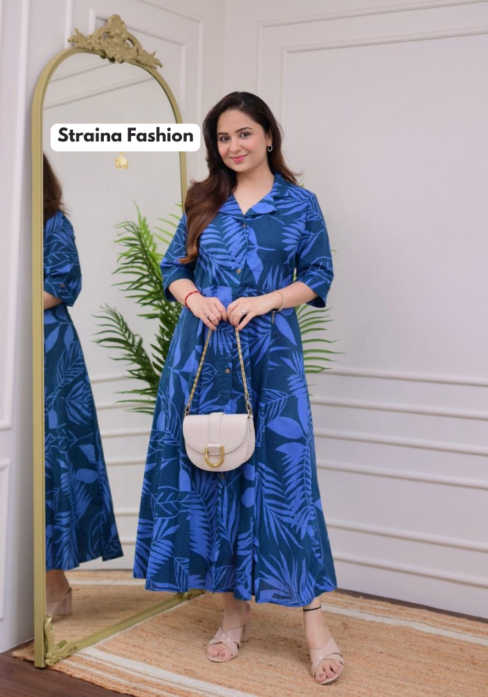 Tropical Breeze Shirt Gown – Effortless Style in Blue Hues