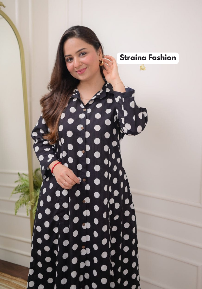 Retro Noir Polka Flare Dress – Bold, Breezy & Beautiful