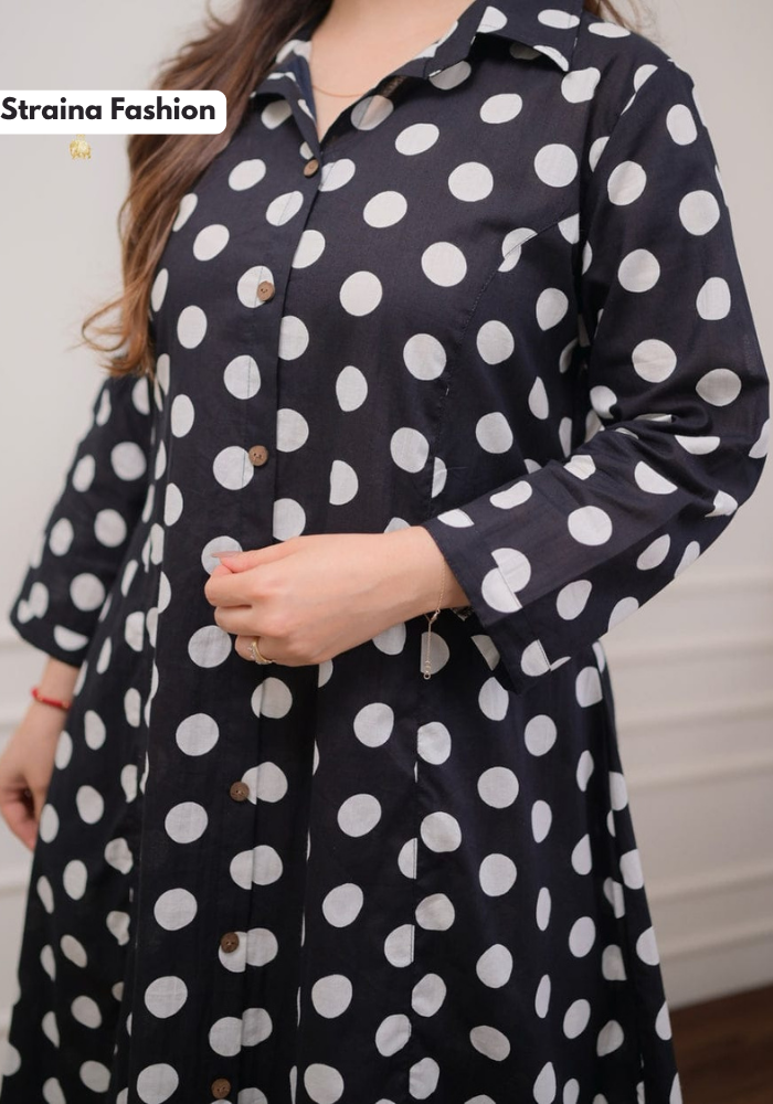Retro Noir Polka Flare Dress – Bold, Breezy & Beautiful