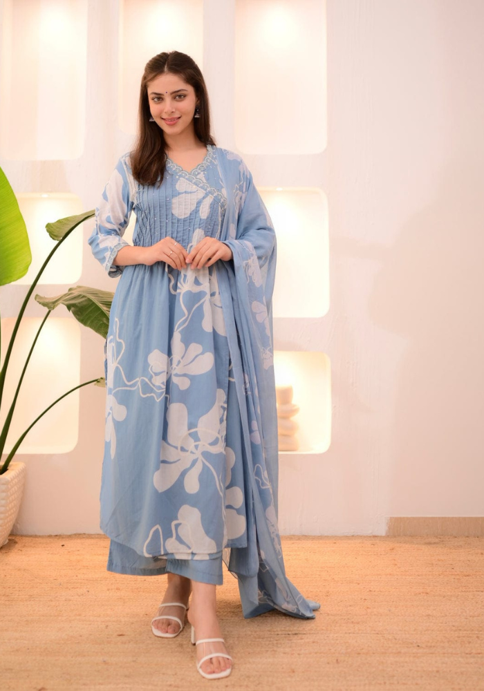 Gulrez Grace – Floral Breeze Cotton Co-Ord with Dupatta