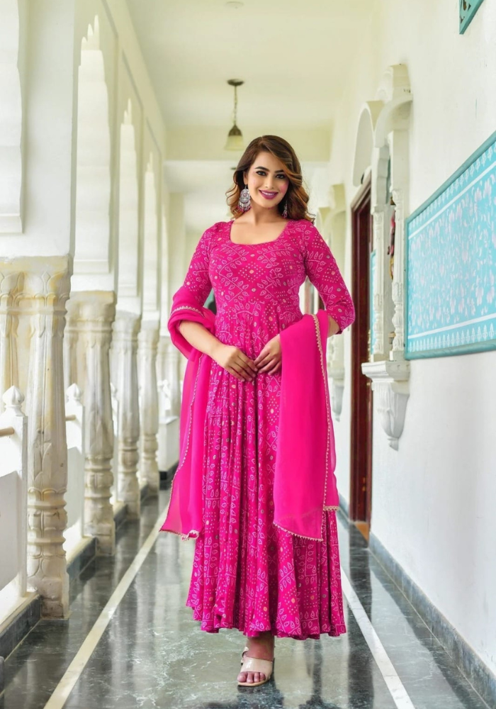 RangRaasa Pink Mirror Work Anarkali Dress