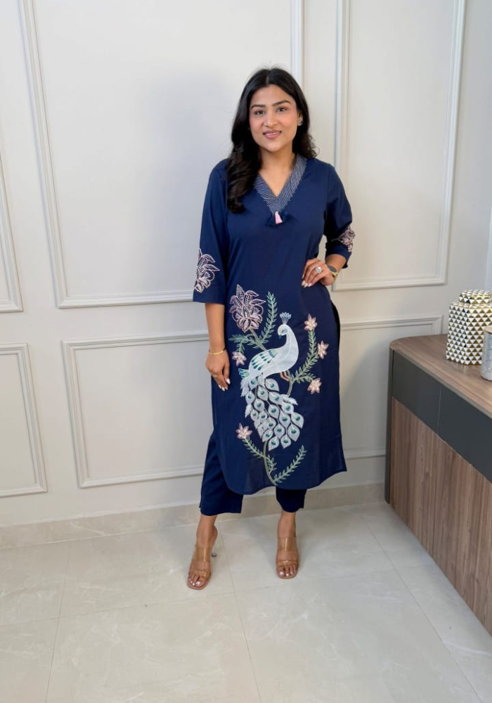Royal Thread Elegance Peacock Art Co-Ord Set