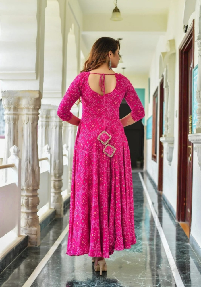 RangRaasa Pink Mirror Work Anarkali Dress