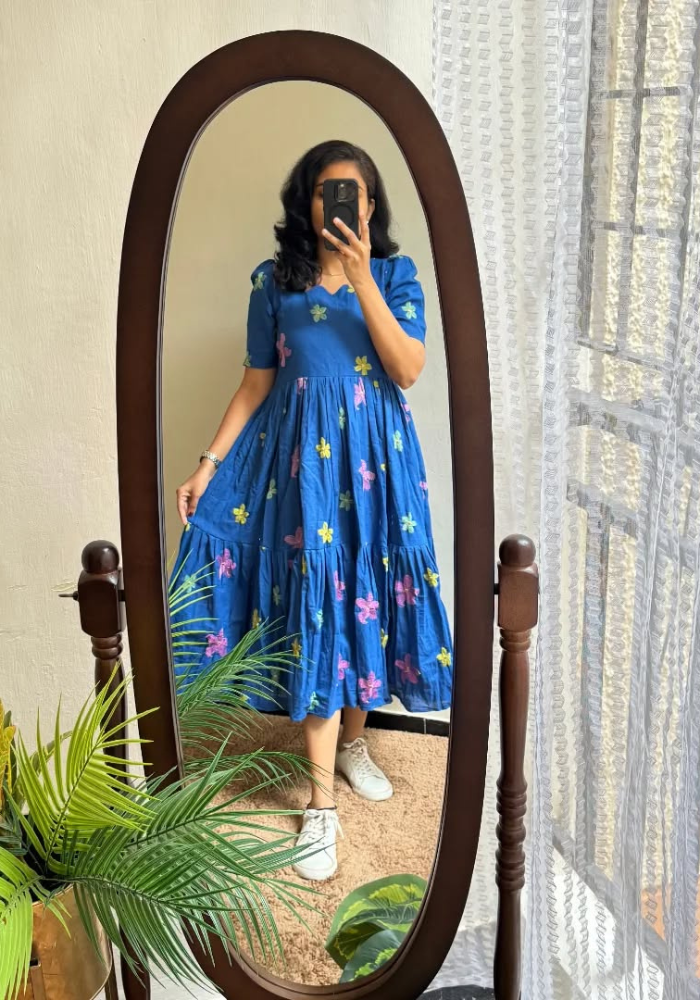 Vibrant Blue Floral Midi Dress