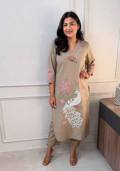 Royal Thread Elegance Peacock Art Co-Ord Set