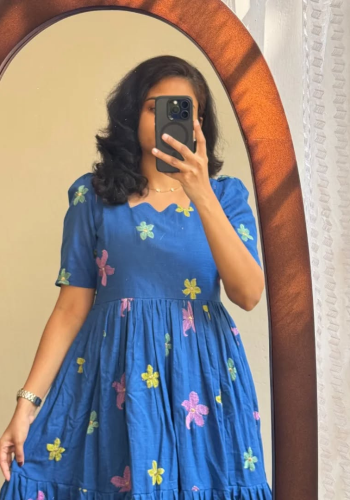 Vibrant Blue Floral Midi Dress