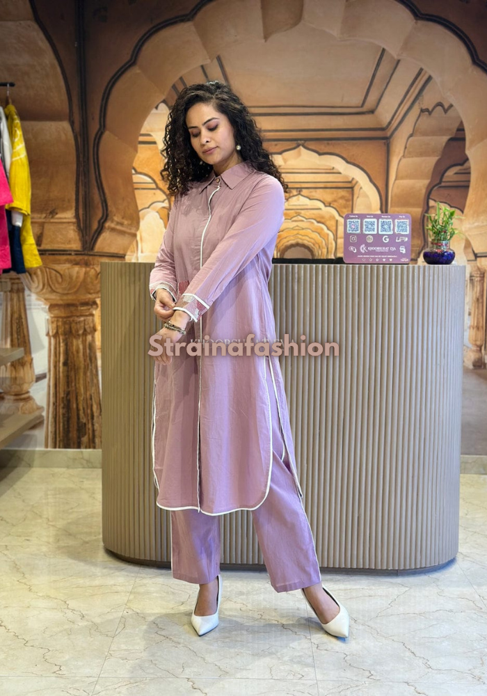 Urban Muse – Shirt Style Cotton Embroidered Co-ord Set