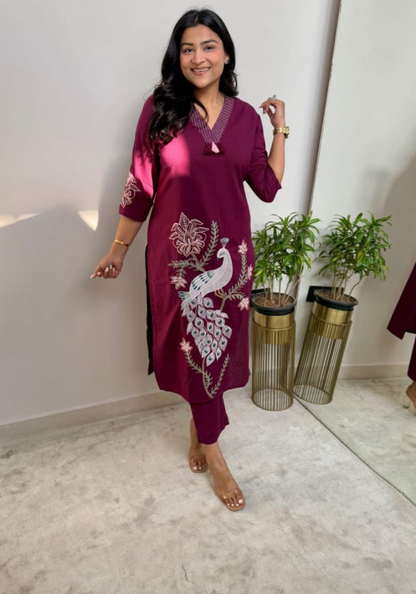 Royal Thread Elegance Peacock Art Co-Ord Set