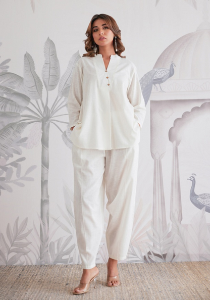 Ivory Aura – Cotton Flex Solid White Co-ord Set