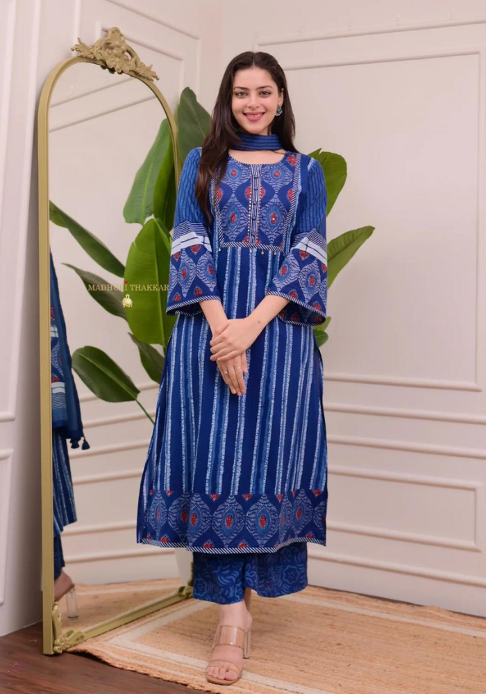 Indigo Charm Handblock Set – Ethnic Grace with Modern Touch