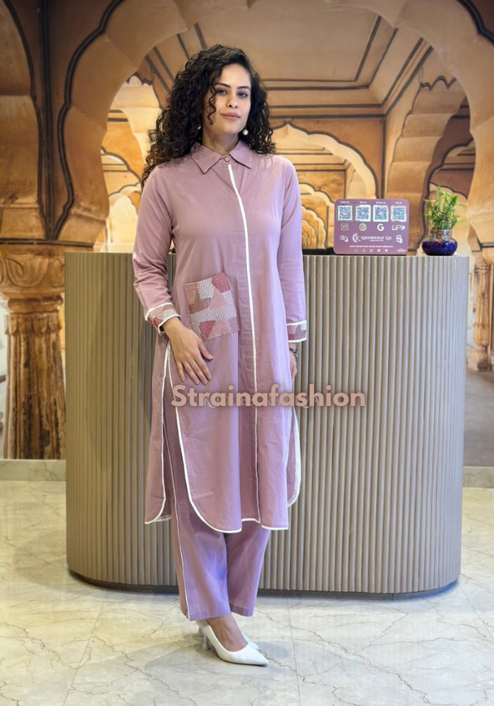 Urban Muse – Shirt Style Cotton Embroidered Co-ord Set