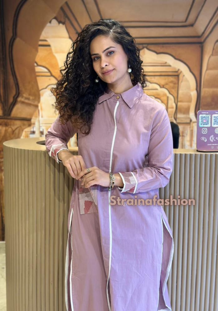 Urban Muse – Shirt Style Cotton Embroidered Co-ord Set