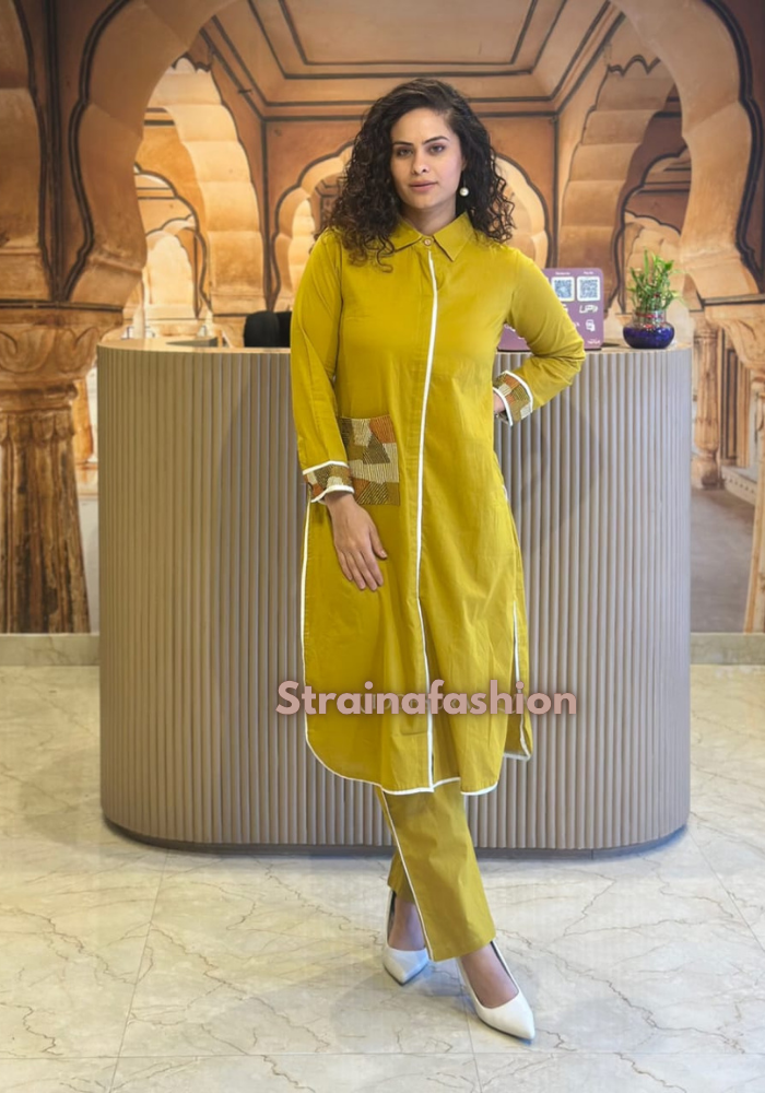 Urban Muse – Shirt Style Cotton Embroidered Co-ord Set