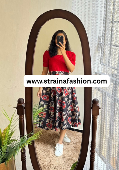 Retro Fusion Vibe Co-Ord Set | Bold Red & Indie Black