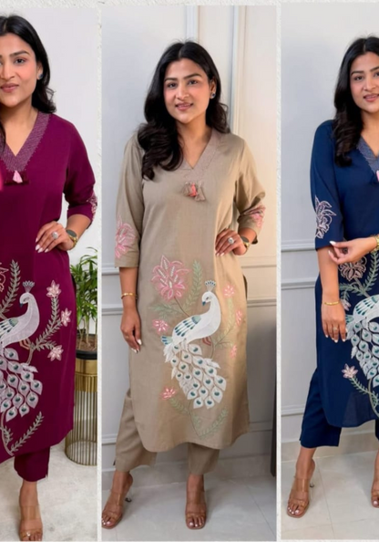Royal Thread Elegance Peacock Art Co-Ord Set