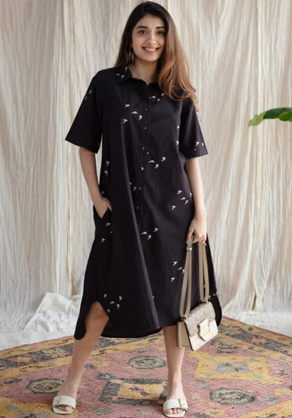 Midnight Flight Pocket Shirt Dress | Effortless Everyday Style