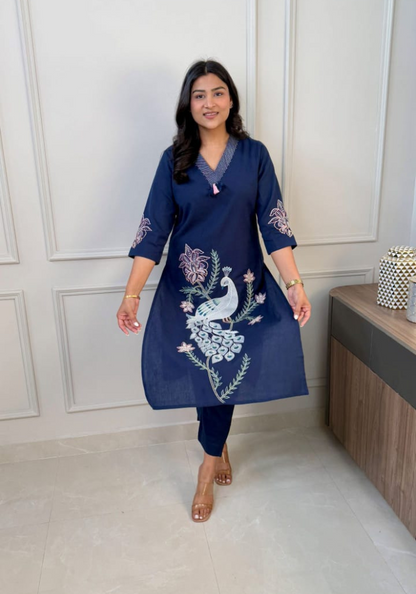 Royal Thread Elegance Peacock Art Co-Ord Set