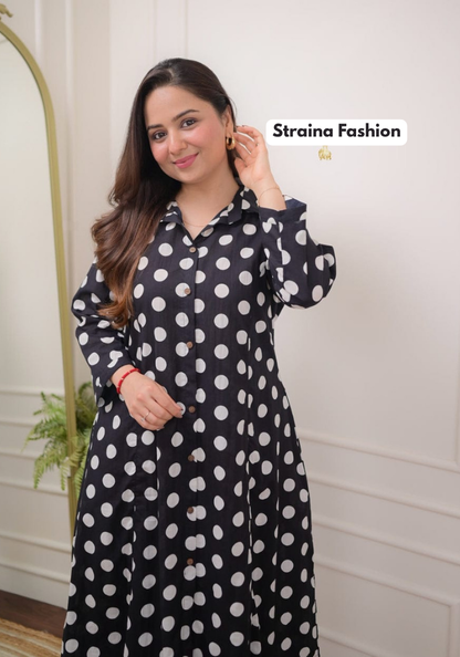 Retro Noir Polka Flare Dress – Bold, Breezy & Beautiful