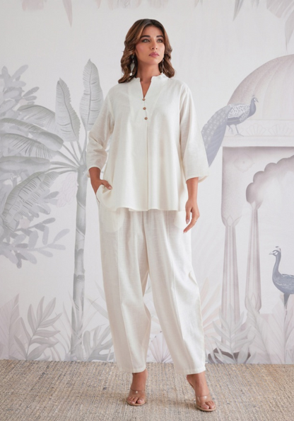 Ivory Aura – Cotton Flex Solid White Co-ord Set