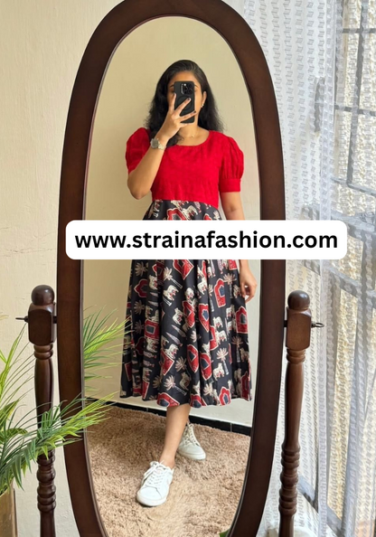 Retro Fusion Vibe Co-Ord Set | Bold Red & Indie Black