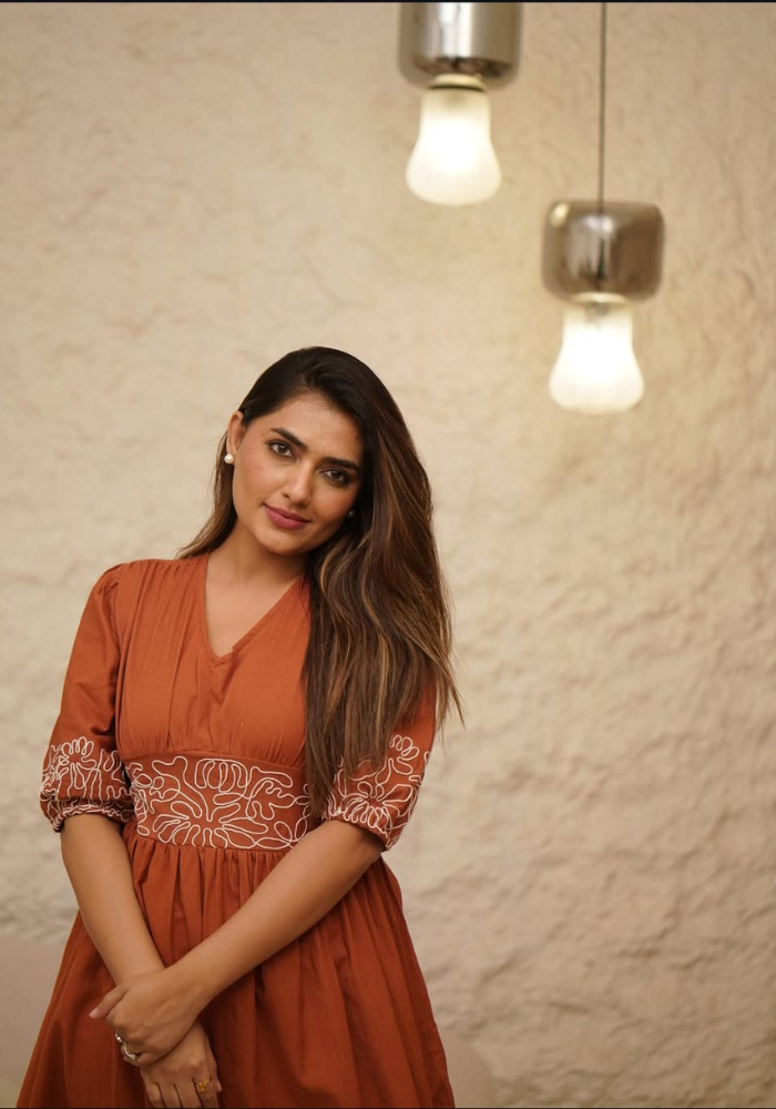 Rust Fit & Flare Cotton Midi Dress