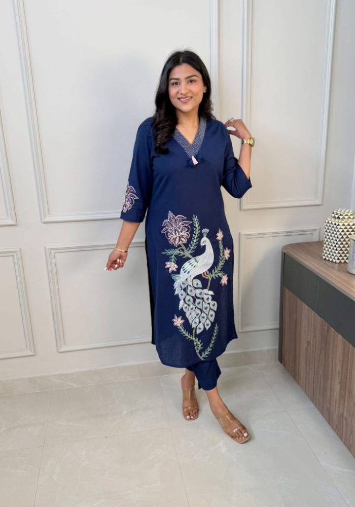 Royal Thread Elegance Peacock Art Co-Ord Set