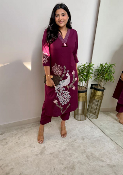 Royal Thread Elegance Peacock Art Co-Ord Set