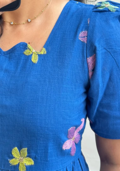 Vibrant Blue Floral Midi Dress