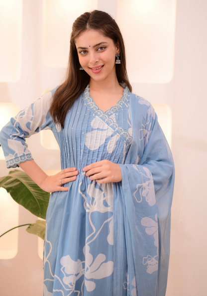 Gulrez Grace – Floral Breeze Cotton Co-Ord with Dupatta